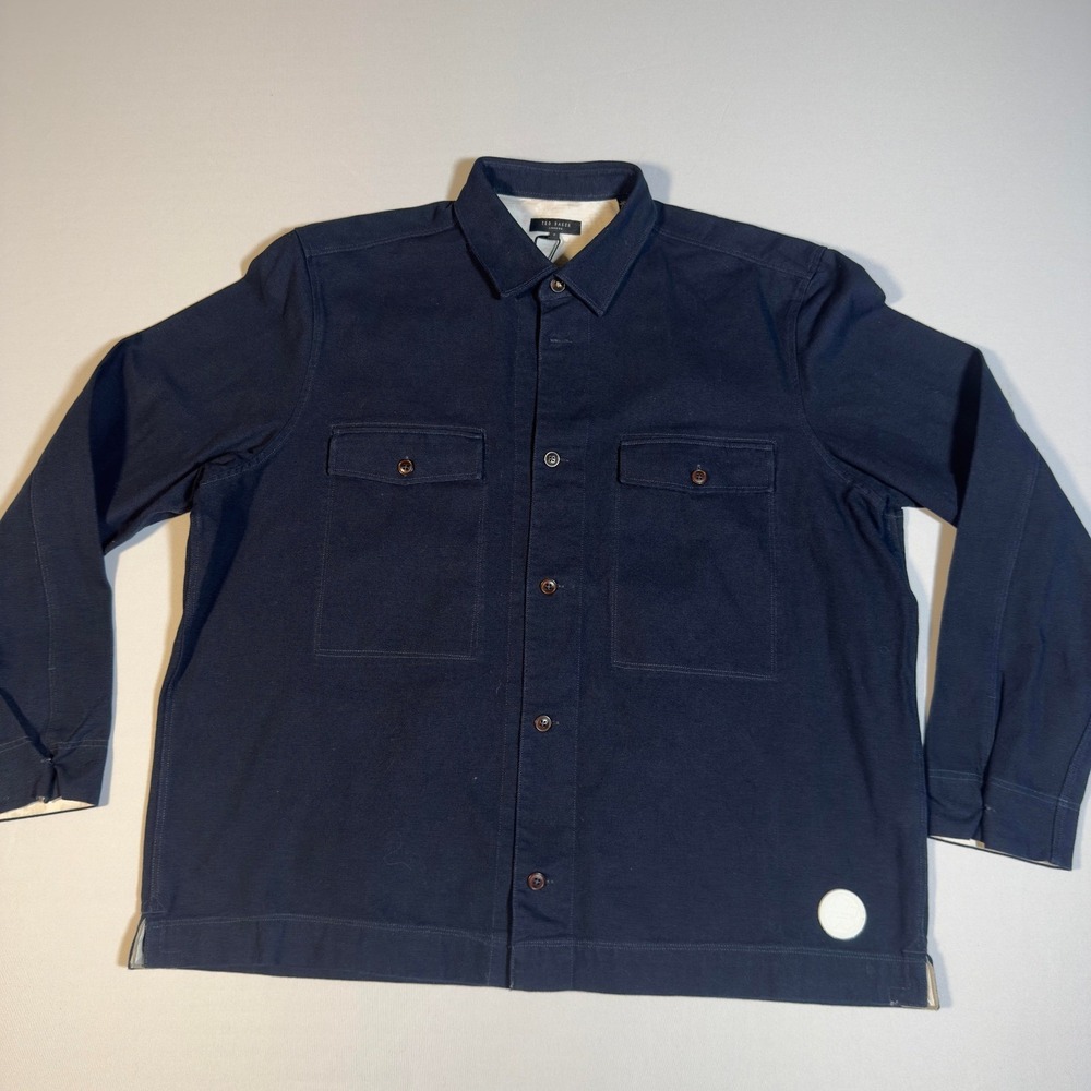 Ted Baker NWT 3XL Navy Blue Overshirt Jacket London Harwich Cotton Pique